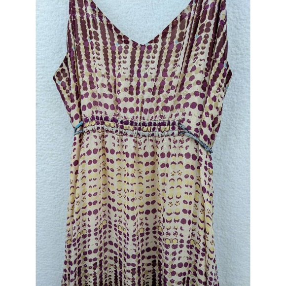 Anthropologie Womens Geometric Print Maxi Dress Size L Spaghetti Strap Tie Waist - Picture 6 of 11